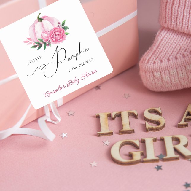 Adesivo Quadrado Pequeno Chá de fraldas Rústico Rosa Esmagado (Criador carregado)