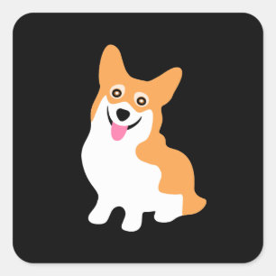 Adesivo Quadrado Pequeno Corgi Sorridente Bonito