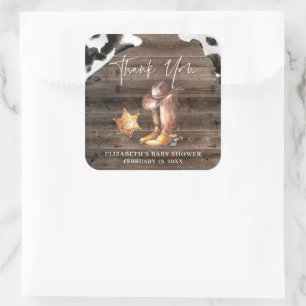 Adesivo Quadrado Pequeno Cowboy Favor do Chá de fraldas Ocidental