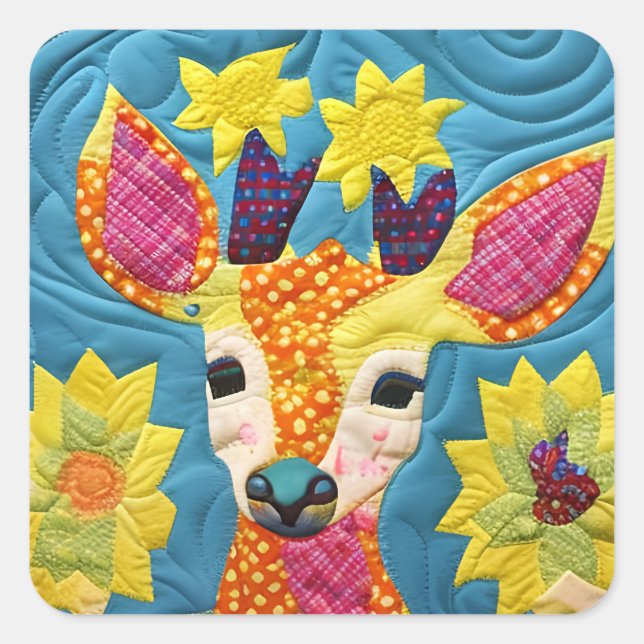 Adesivo Quadrado Pequeno Deer Quilt Como Design (Frente)