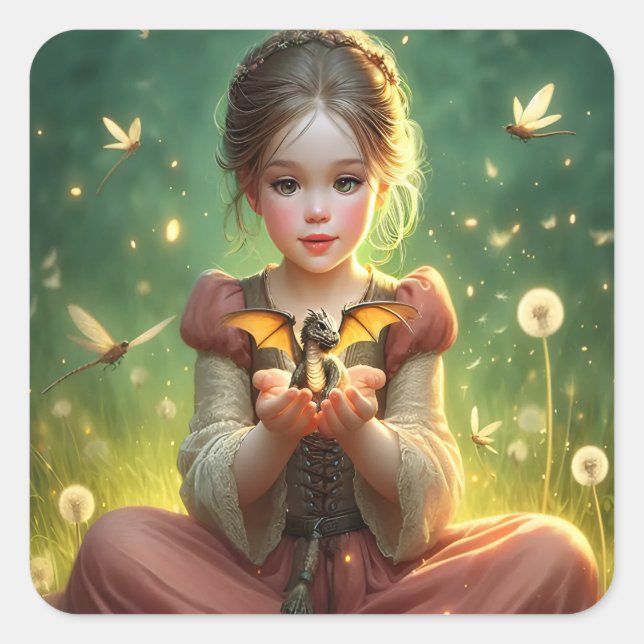 Adesivo Quadrado Pequeno Dragão Guardião com Borboletas (Frente)