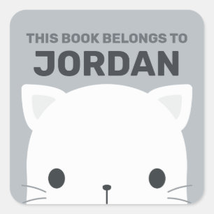 Adesivo Quadrado Pequeno Gato Bonito com Nome Personalizado