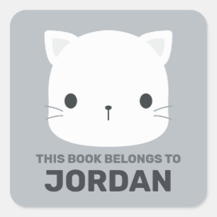 Adesivo Quadrado Pequeno Gato Bonito com Nome Personalizado