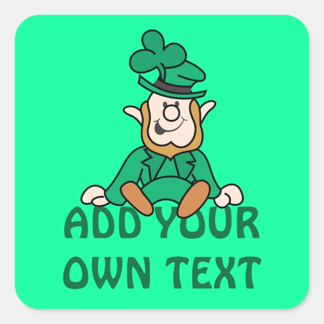 Adesivo Quadrado Pequeno Leprechaun - Adicione Seu Próprio Texto (Frente)