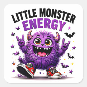 Adesivo Quadrado Pequeno Monstro Energia Funny Roxo Halloween