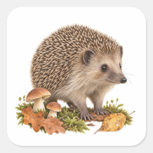 Adesivo Quadrado Pequeno Ouriço para um Diário da Natureza da Flore