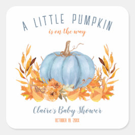 Adesivo Quadrado Pequeno Pumpkin Blue Chá de fraldas Square Sticker