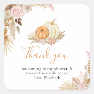 Adesivo Quadrado Pequeno Pumpkin Boho Fall Floral Obrigado