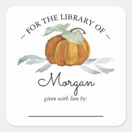 Adesivo Quadrado Pequeno Pumpkin Fall Chá de fraldas Bookplate
