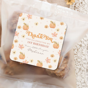 Adesivo Quadrado Pequeno Pumpkin Floral Obrigado Aniversário