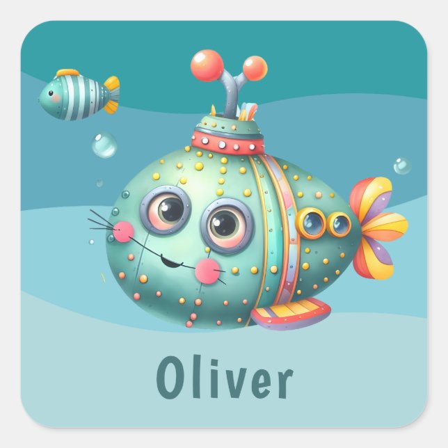 Adesivo Quadrado Pequeno Submarino Colorido Bonito (Frente)