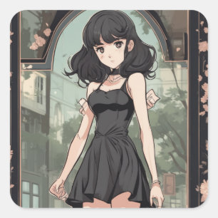 Adesivo Quadrado Pequeno Vestido Preto Inspirado no Anime - Artista