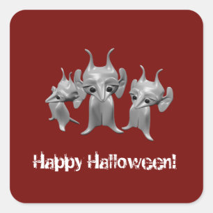 Adesivo Quadrado Pequenos marcianos, Feliz Halloween, personalizado