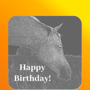 Adesivo Quadrado Perfil de Cavalo na Trabalho de arte de Feliz Aniv