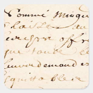 Adesivo Quadrado Pergaminho francês do roteiro da letra de Tan do