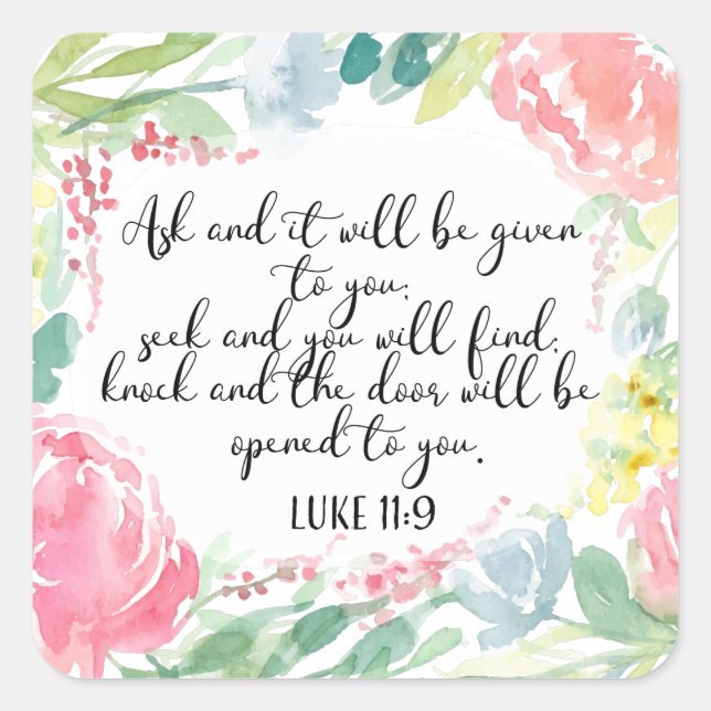 Adesivo Quadrado Pergunte e receberá | Arte Cristã (Frente)