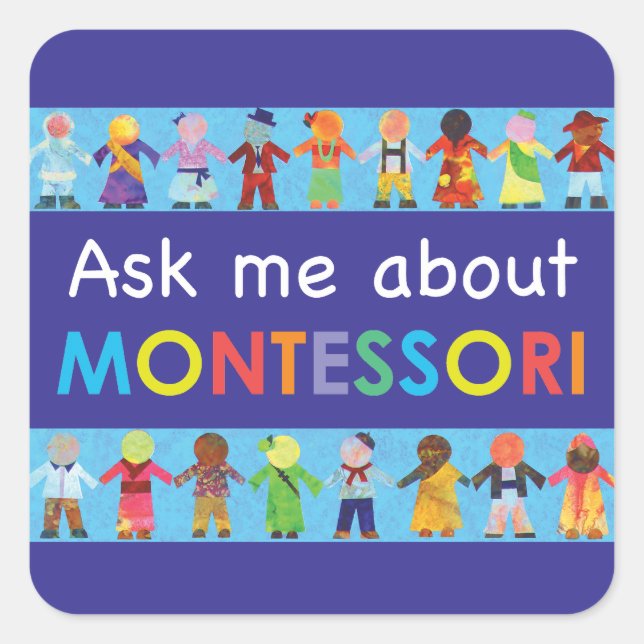 Adesivo Quadrado Pergunte-me sobre MONTESSORI (Frente)