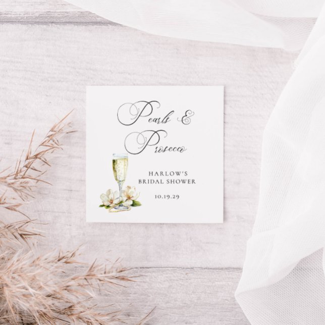 Adesivo Quadrado Pérolas Elegantes e Bridal Shower de Prosecco (Pearls and Prosecco Bridal Shower Square Sticker )