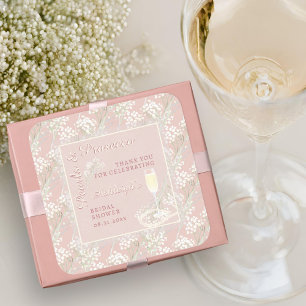 Adesivo Quadrado Pérolas & Prosecco Bebê Respiração Bridal Shower F