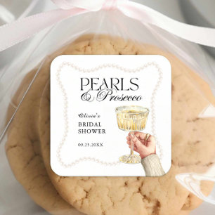Adesivo Quadrado Pérolas & Prosecco Brunch Elegante Chá de Noiva 