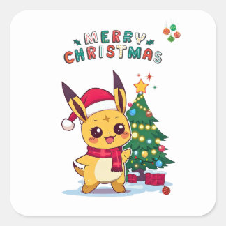 Adesivo Quadrado Personagem Kawaii de Natal | Arte de Férias para A