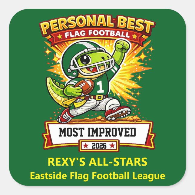 Adesivo Quadrado Personal Best Flag Football – Custom Kids Award (Frente)
