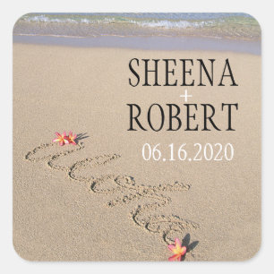Adesivo Quadrado Personalização de Casamento de Praia da Flor de Ha