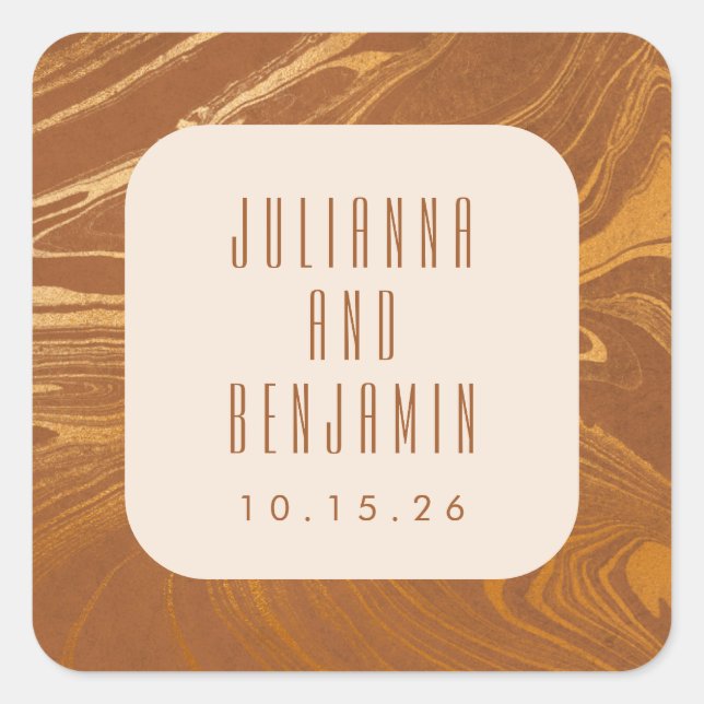 Adesivo Quadrado Personalização de Casamento Dourado do Abstrato Ma (Frente)