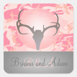 Adesivo Quadrado Personalizado caçando o casamento cor-de-rosa de