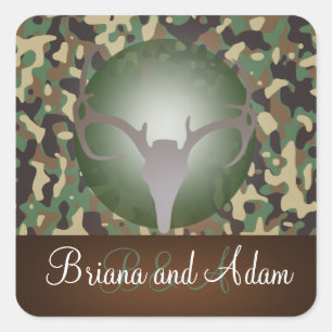 Adesivo Quadrado Personalizado caçando o casamento de Camo dos
