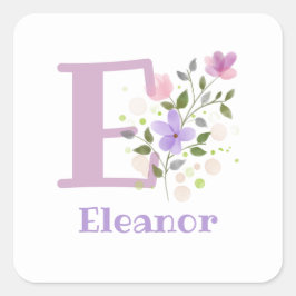 Adesivo Quadrado Personalizado com o Nome Eleanor e Primeiro Inicia