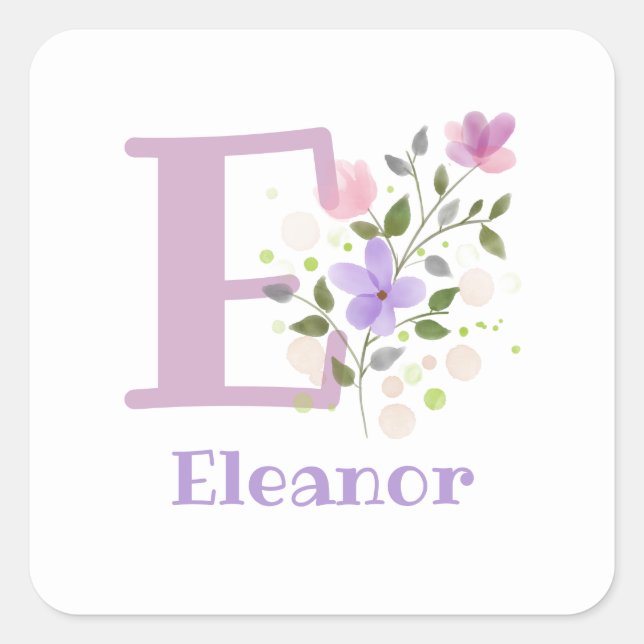 Adesivo Quadrado Personalizado com o Nome Eleanor e Primeiro Inicia (Frente)