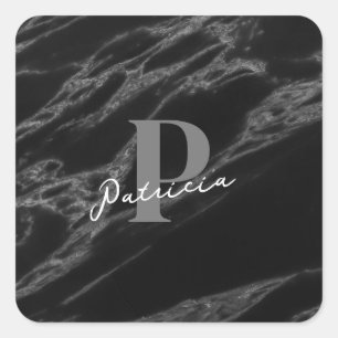 Adesivo Quadrado Personalizado com o nome Marble Negro inicial