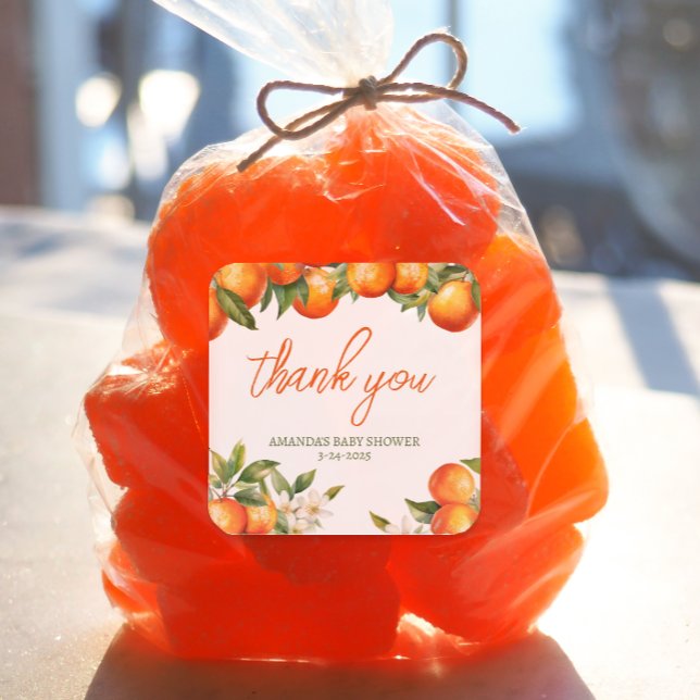 Adesivo Quadrado Personalizado Cutie Obrigado (Personalized Baby Shower Thank You Sticker)