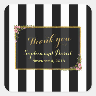Adesivo Quadrado Personalizado De Casamento De Folhas De Ouro Flora