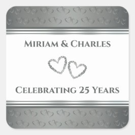 Adesivo Quadrado Personalizado Elegante Chique Prata 25º Aniversári
