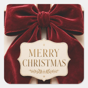 Adesivo Quadrado Personalizado Elegante Laço de Veludo Estilo Natal