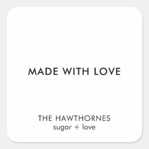 Adesivo Quadrado Personalizado Moderno Minimalista Feito Com Amor