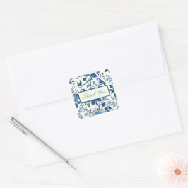 Adesivo Quadrado Personalizado Monograma Chinoiserie Chic, Obrigado