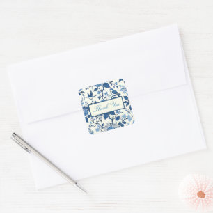 Adesivo Quadrado Personalizado Monograma Chinoiserie Chic, Obrigado