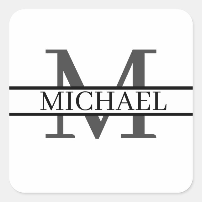 Adesivo Quadrado Personalizado Nome do Monograma Personalizado (Frente)