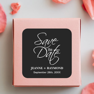 Adesivo Quadrado Personalizado Preto e Branco para Salvar a Data do