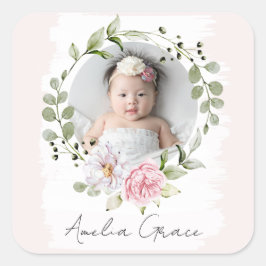 Adesivo Quadrado Personalizado Rosa Floral Menina Bebe Foto