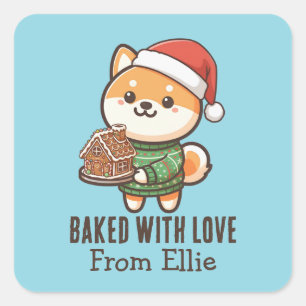 Adesivo Quadrado Personalizado Shiba Inu Fofo Natal Feito com Amor