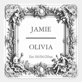 Adesivo Quadrado Personalizado Vitoriano de Rolagem Napkin - casame