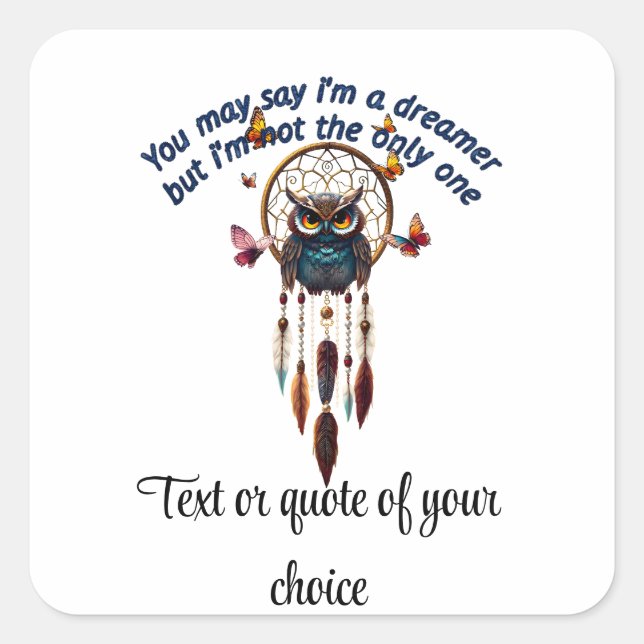 Adesivo Quadrado Personalizar Boho Owl Belo Hippie (Frente)