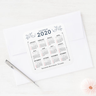Adesivo Quadrado Personalizar Calendário Mensal 2020 Anos Personali