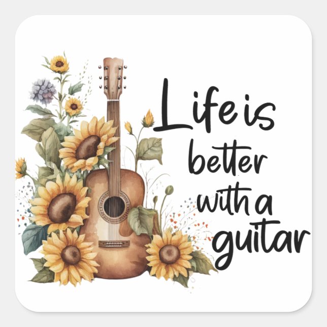 Adesivo Quadrado Personalizar o nome do violão com girassol (Frente)