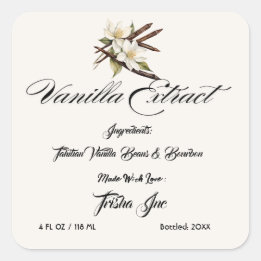 Adesivo Quadrado Personalizar produto Vanilla Extract para pequenas