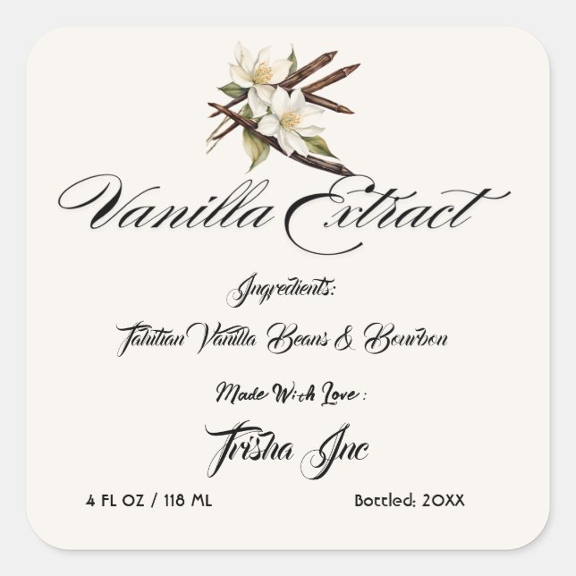 Adesivo Quadrado Personalizar produto Vanilla Extract para pequenas (Frente)